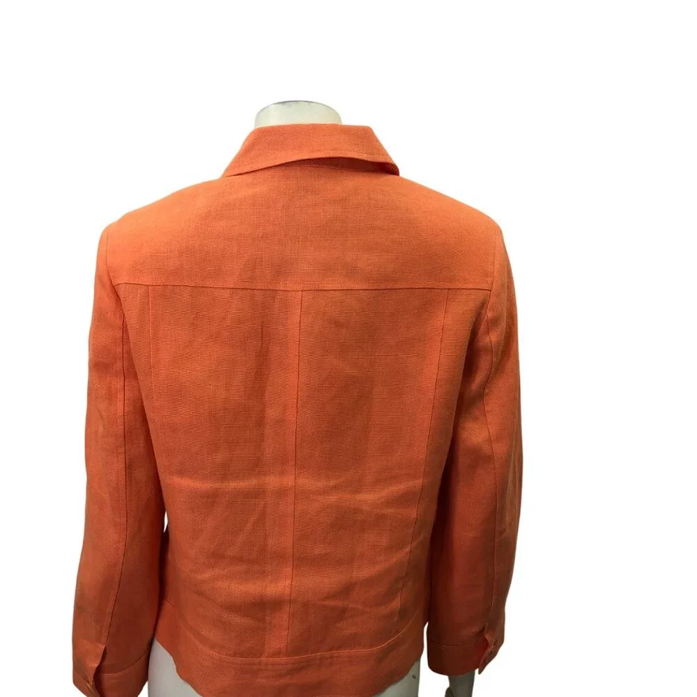 Talbots Petites Womens Orange‎ Irish Linen Button-Front Jacket Pet 10